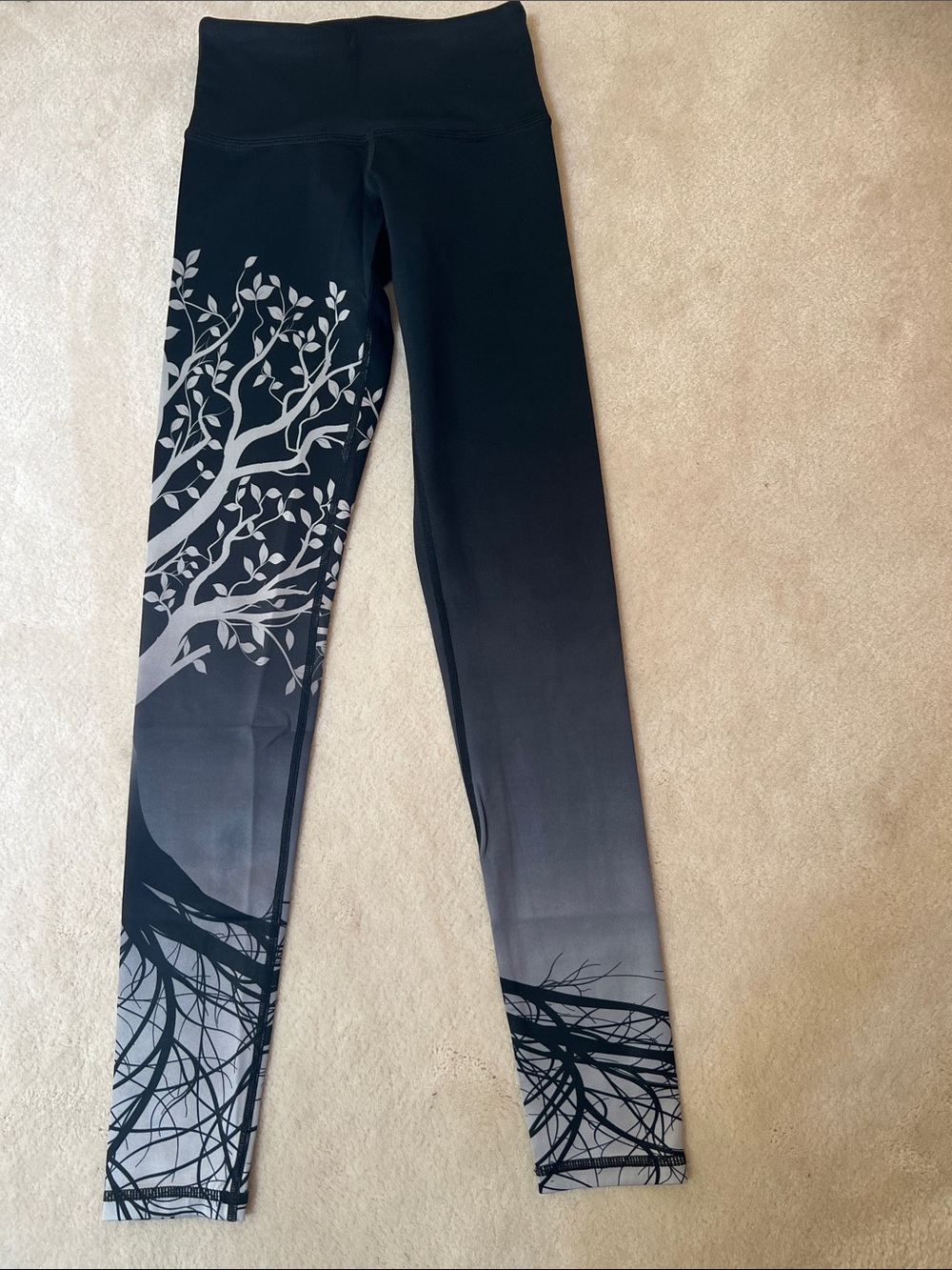Black Ombre Tree Print High-Waist Leggings